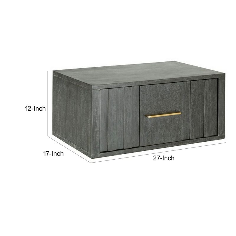 Cid Lime 27 Inch Nightstand, 1 Drawer, Brass Handles, Acacia Wood, Gray - Benzara