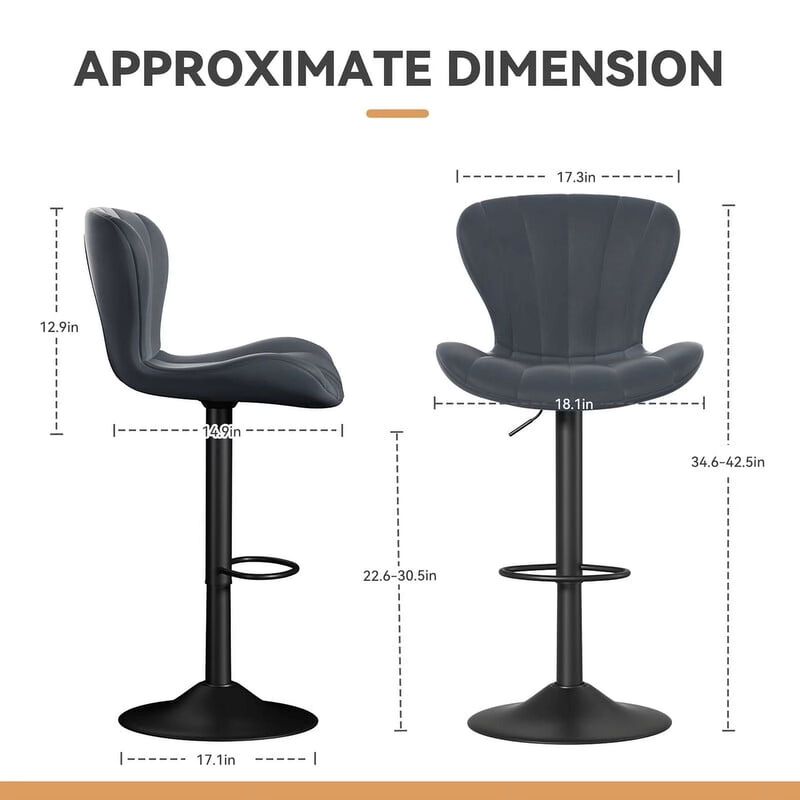 Modern Fabric Swivel Bar Stools Set of 2, Steady Adjustable Counter Height Stools with Back and Footrest, 360&deg; Kitchen Island Chairs for Kitchen Counter, Home Bar image number 5
