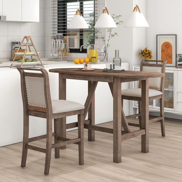 Merax 2-Seater Drop Leaf Kitchen Table Set with Folding Half-Round Sides, Rubber Wood Construction