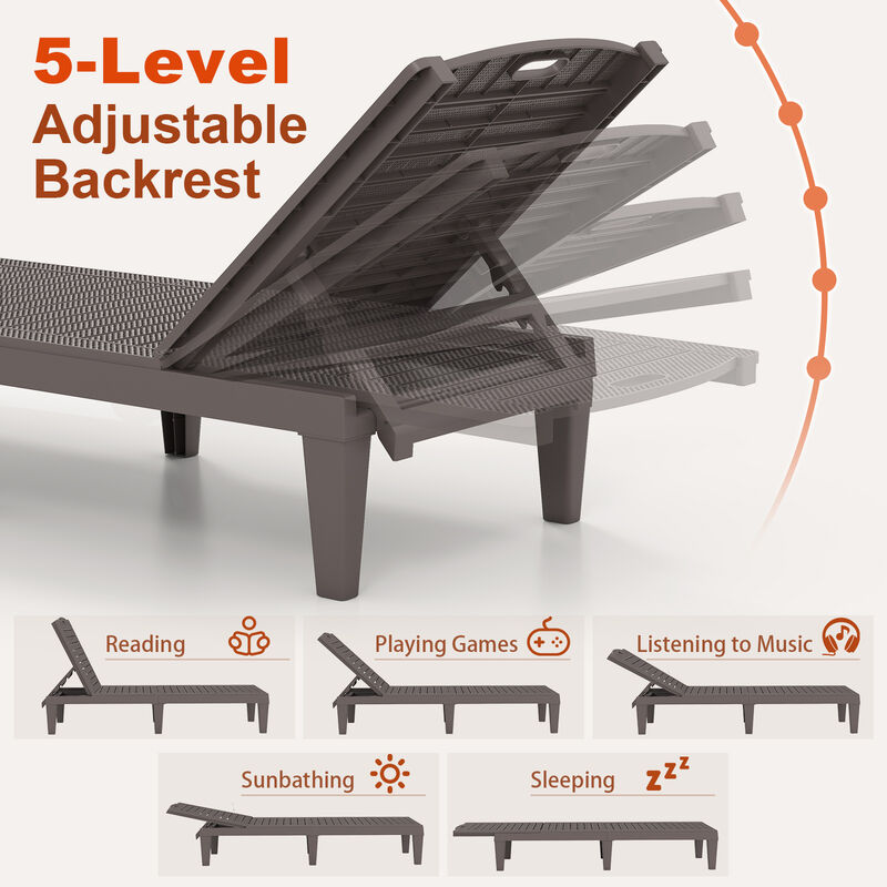 Set of 2 Outdoor PP Chaise Lounge Chairs with Adjustable Backrests image number 6