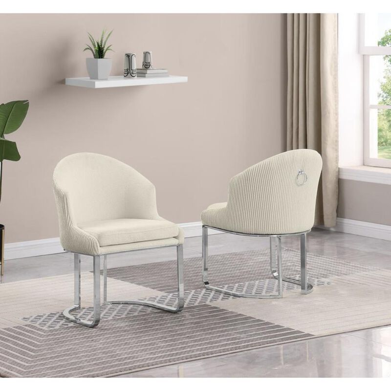 Best Quality Furniture Cream With Silver Side Chairs, Set Of Two