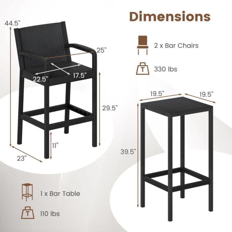 Hivvago 3 Pieces Patio Bar Set with 2 Stools and 1 Bar Table image number 8