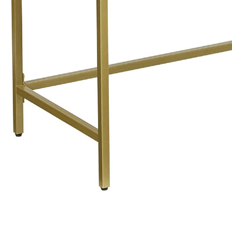 Kin 39 Inch Sofa Console Table, Metal Frame, Tempered Glass Shelves, Gold-Benzara