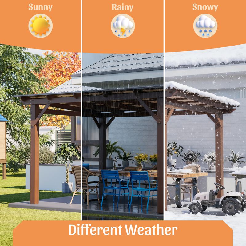 13x10 FT Wooden Gazebo with Metal Roof, Outdoor Shade Structure for Backyard Garden Patio image number 7