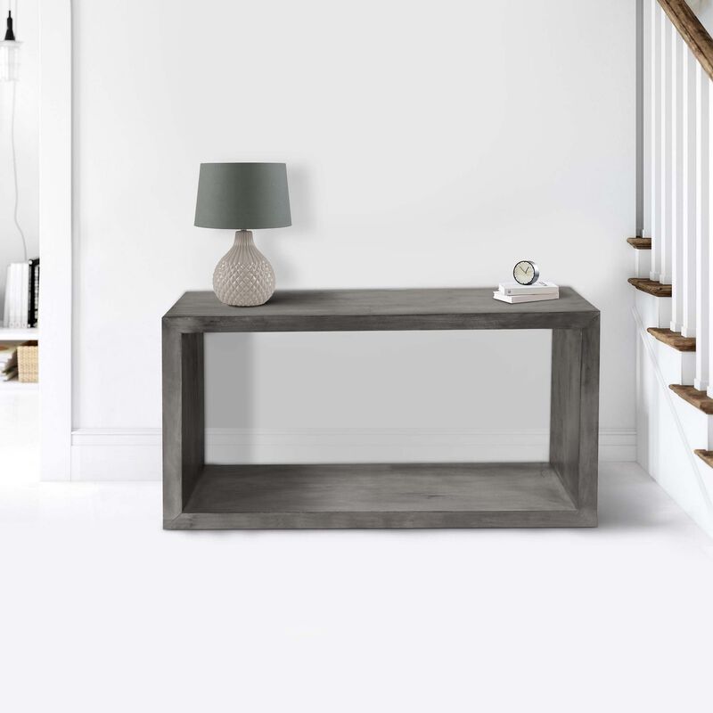52" Cube Shape Wooden Console Table with Open Bottom Shelf, Charcoal Gray-Benzara image number 2