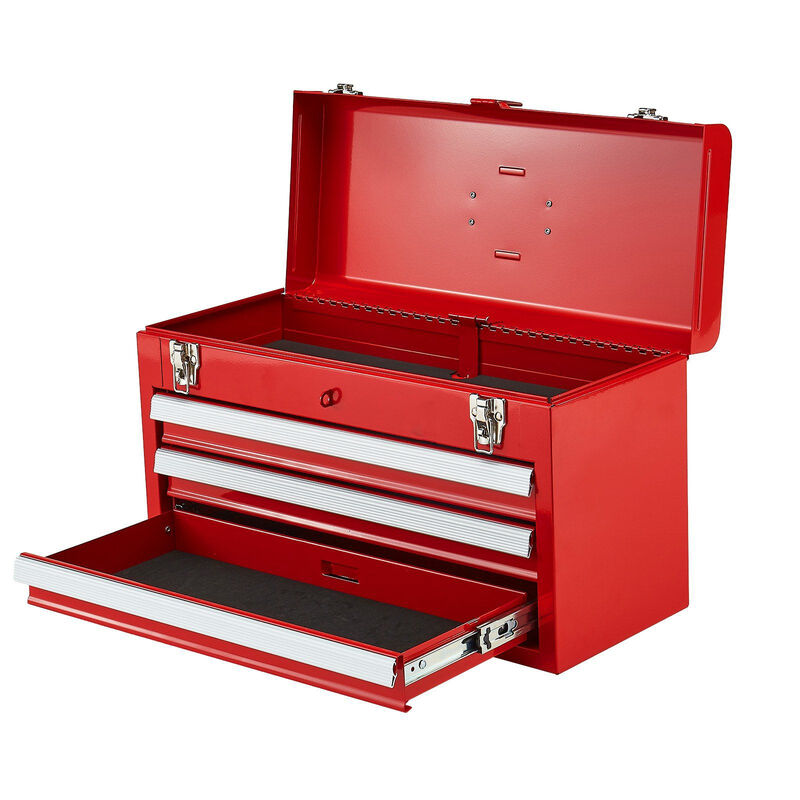 Metal Tool Box with 3 Drawers, Locking Small Tool Chest with EVA Lined Storage-Red image number 9