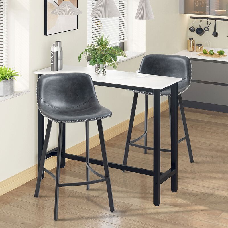 Bar Stools, Bar Stools with Backs, Soft Upholstery, Steel Legs for Kitchen, Bar, Counter Height Stools, Black image number 2