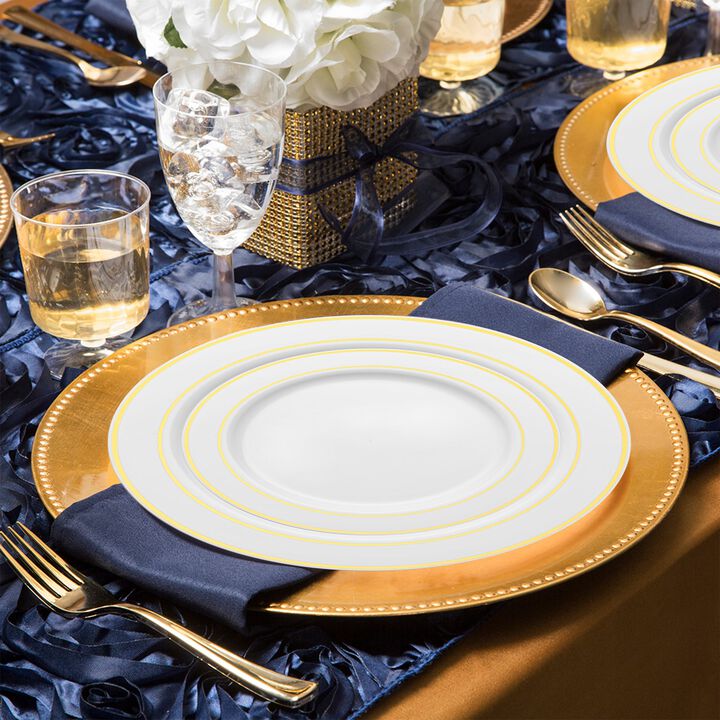 White with Gold Edge Rim Plastic Wedding Value Set (30 Sets)