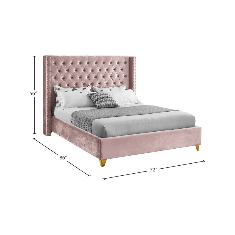 Meridian Furniture Barolo Pink Velvet Queen Bed