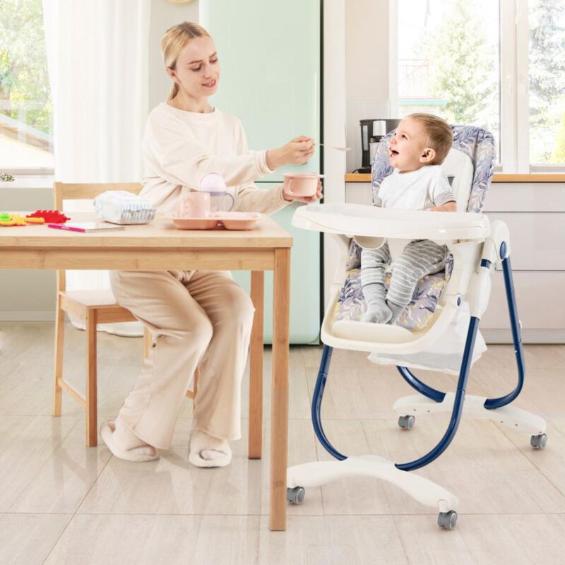 Hivvago Multifunctional Folding Baby High Chair with Rolling Wheels and Adjustable Height