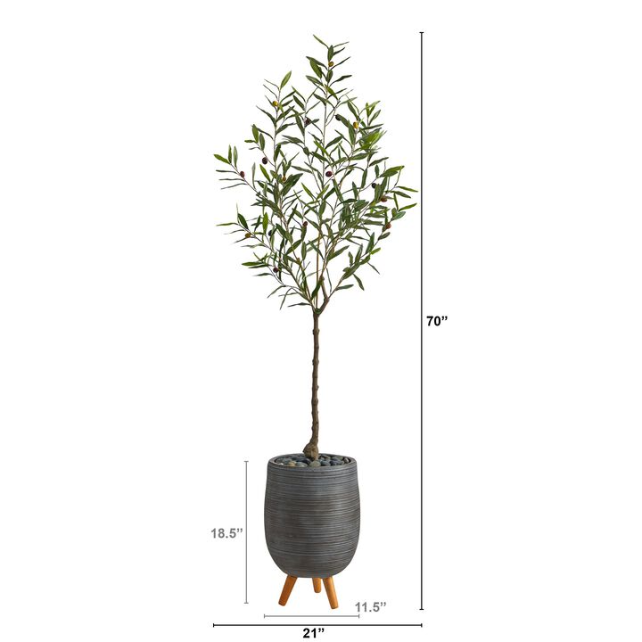HomPlanti 70 Inches Olive Artificial Tree in Gray Planter with Stand