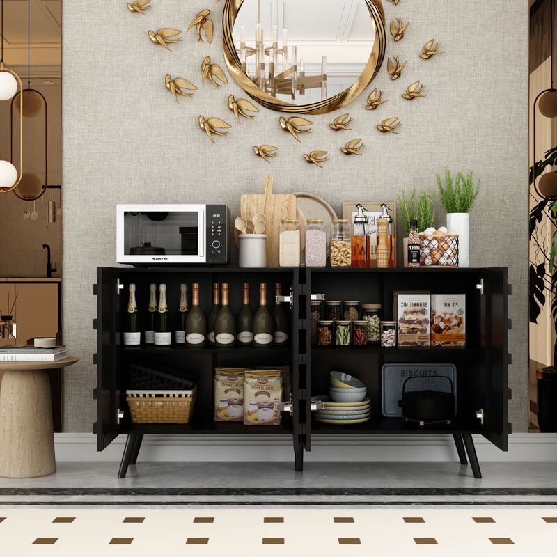 FUFU&GAGA Modern Wooden Sideboard Buffet Cabinet with Storage Shelves and Doors (55.1" W x 15.7" D x 31.4" H), Black