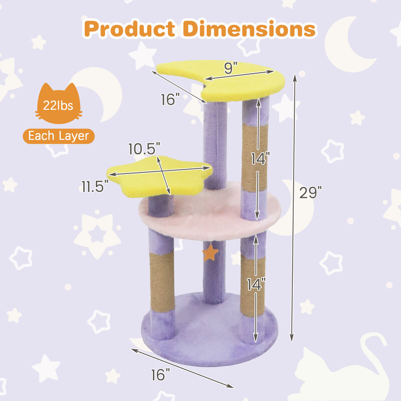 Cute Modern Cat Tree 29" with Star and Moon Shaped Play Platforms image number 2