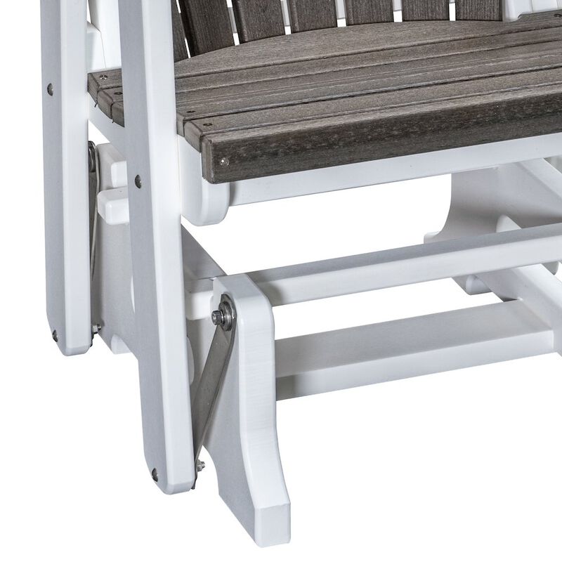 American Furniture Classics Fan Back Glider in Coastal Gray Woodgrain with a White Base, Made in the USA