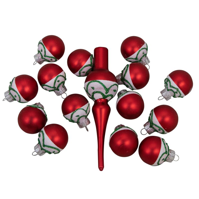 15ct Red and White Frosted Tree Topper with Christmas Ball Ornaments image number 2