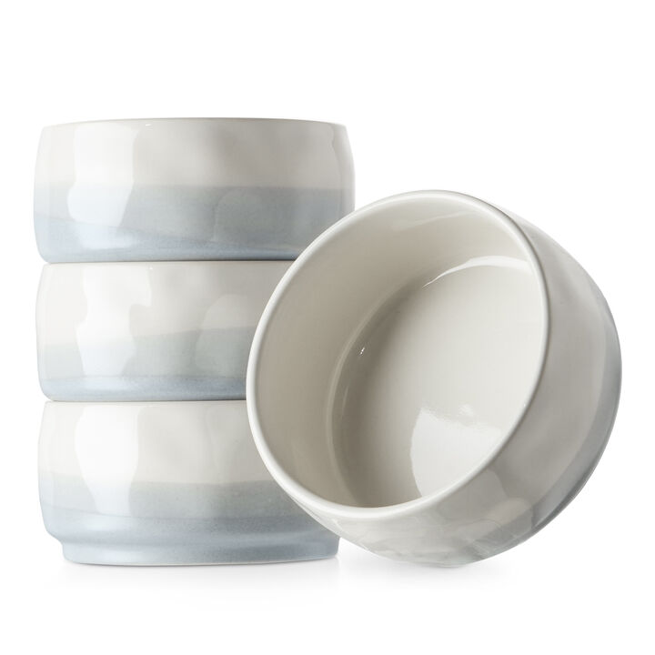 DOWAN Ceramic Soup Bowls, Cereal Bowls, 14 OZ Small Bowls, Chip Resistant, Dishwasher & Microwave Safe, Set of 4, Light Blue & White