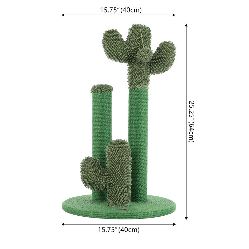 Marfa Modern Jute Triple-Cactus Cat Scratching Post with Fuzzy Toy