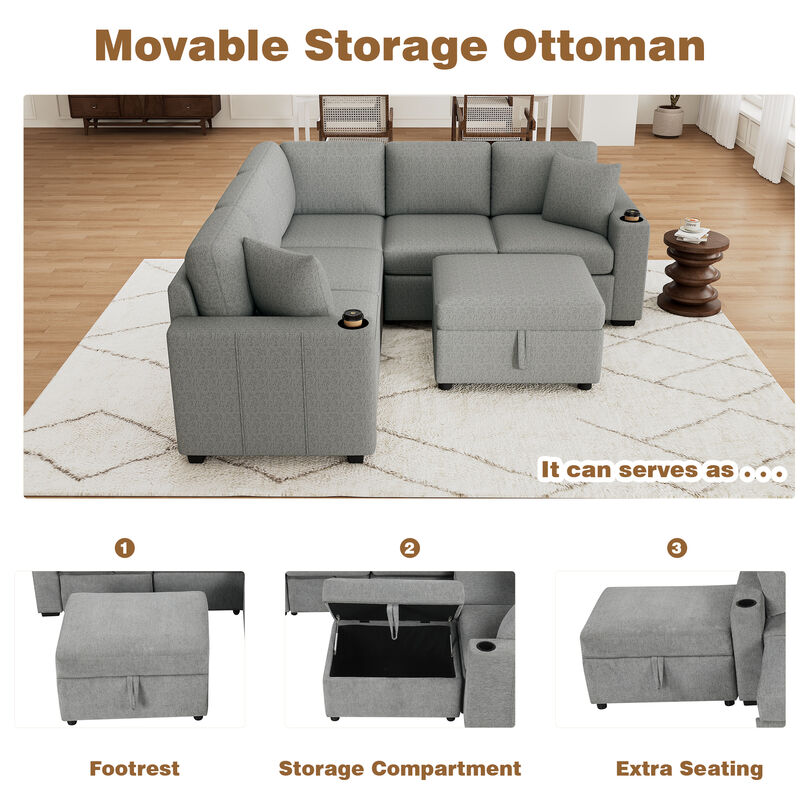 Merax Convertible Pull-out Sofa Bed with A Movable Storage Ottoman
