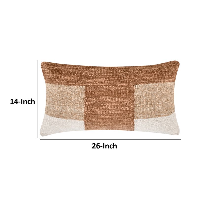 Skio Lumbar Throw Pillow, Marble Yarn Texture 14x26 Inch Brown Viscose - Benzara
