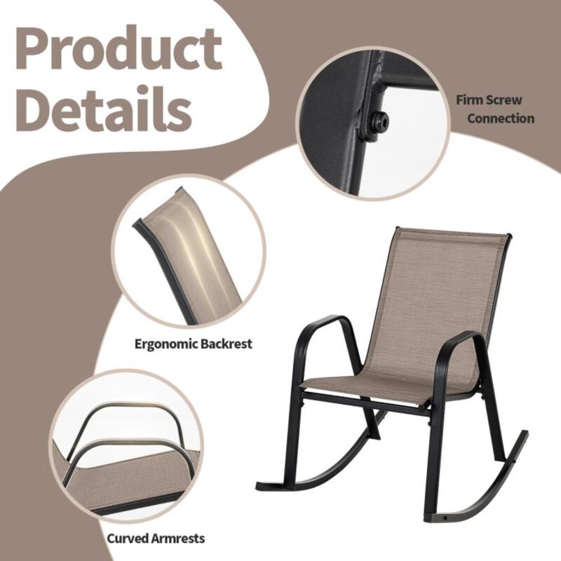 Hivvago Set of 2 Metal Patio Rocking Chair with Breathable Seat Fabric