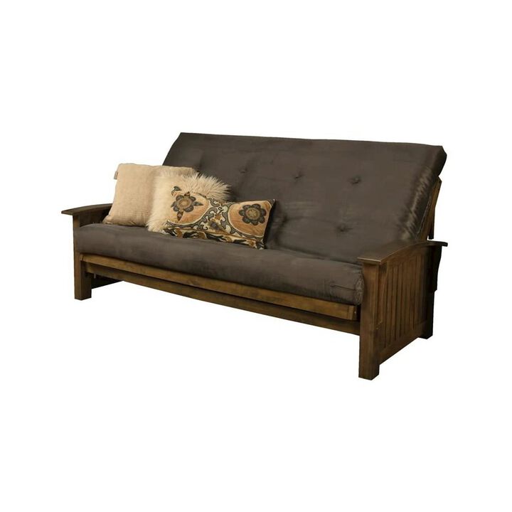 Washington Queen Frame-Rustic Walnut Finish-Suede Gray Mattress
