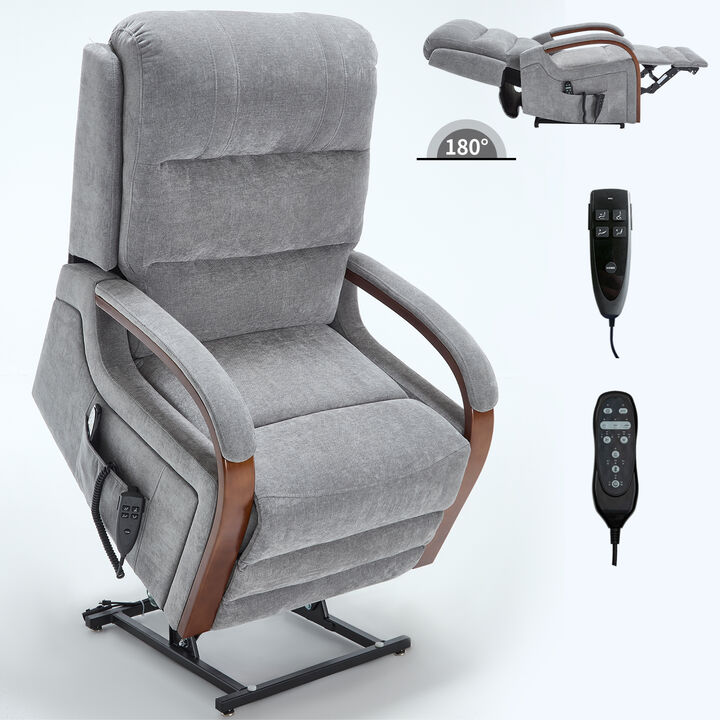 Power Chenille Lift Recliner Chair Dual Motor Infinite Position Up to 350 LBS