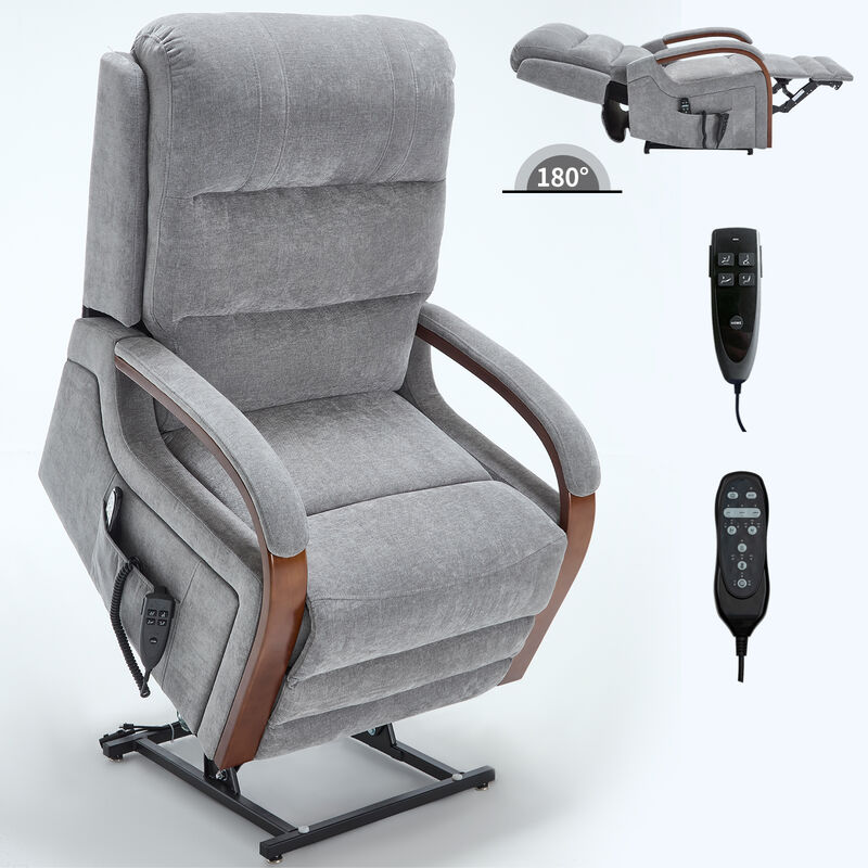 Power Chenille Lift Recliner Chair Dual Motor Infinite Position Up to 350 LBS