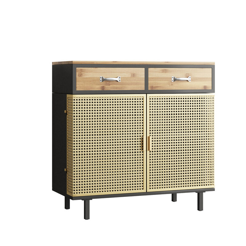 2 Drawer Sideboard, Modern Furniture Decor, Made with Iron + Carbonized Bamboo, Easy Assembly