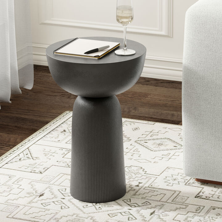 Hughes Contemporary 14 inch Wide Cast Aluminum Side Table in Black Nickel, Fully Assembled