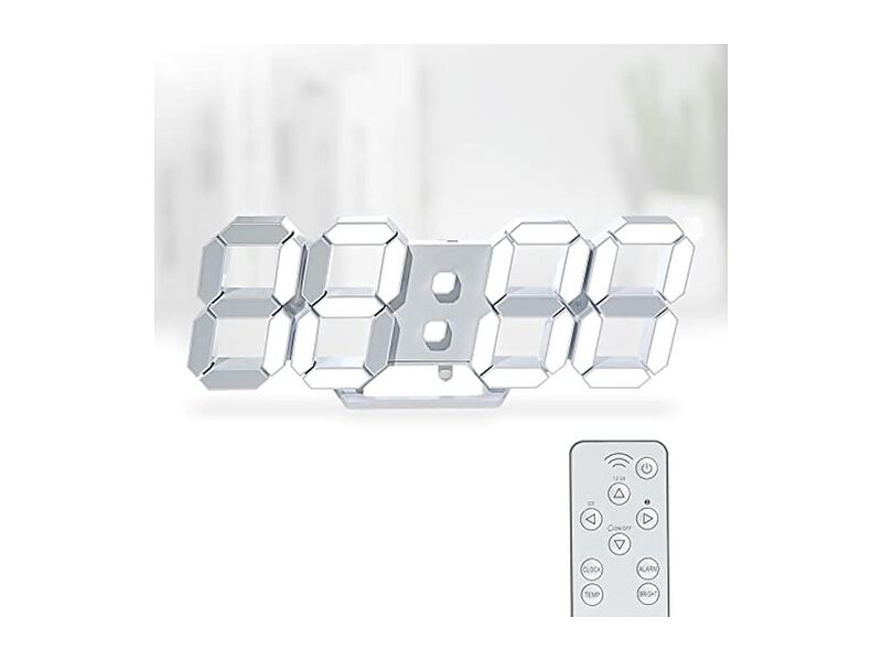 LED Digital Display Table Desk Remote Wall Clock 7 Inch White Home Decor image number 0