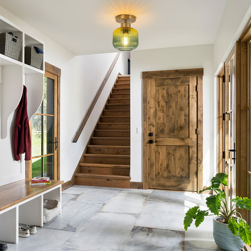 5.9" Vintage Green Glass Semi Flush Mount Ceiling Light