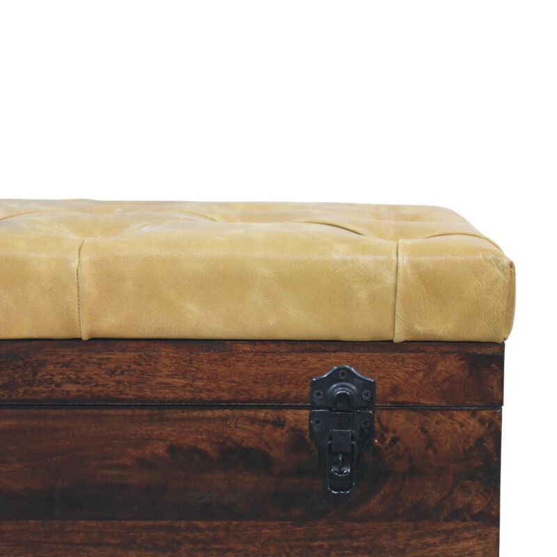 Artisan Furniture Solid Wood Walnut Storage Trunk Bench with Tan Leather,  Orange and Brown image number 3