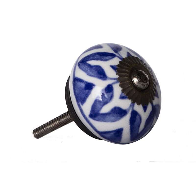 HomeRoots Set of Eight Blue And White Ceramic And Metal Drawer Pull Knobs image number 2