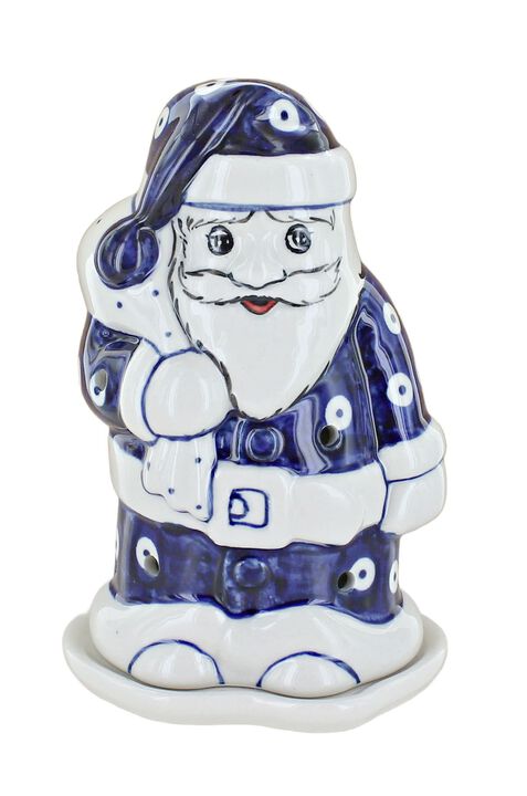 Blue Rose Polish Pottery Dots Santa Luminary