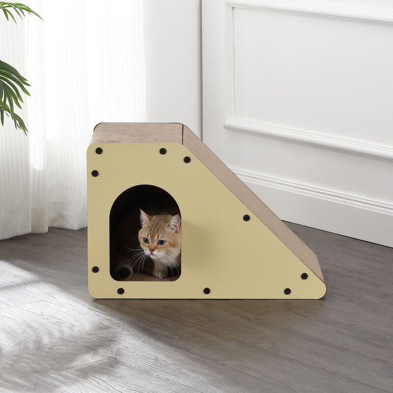 Kento Minimalist Cardboard Angled Cat Cave Scratcher with Catnip