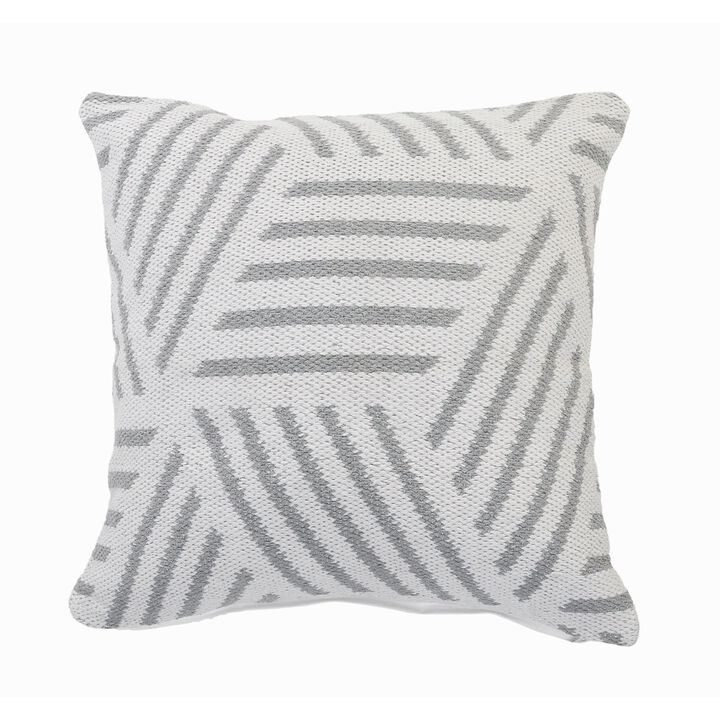 20" White with Gray Geometric Stripes Square Throw Pillow