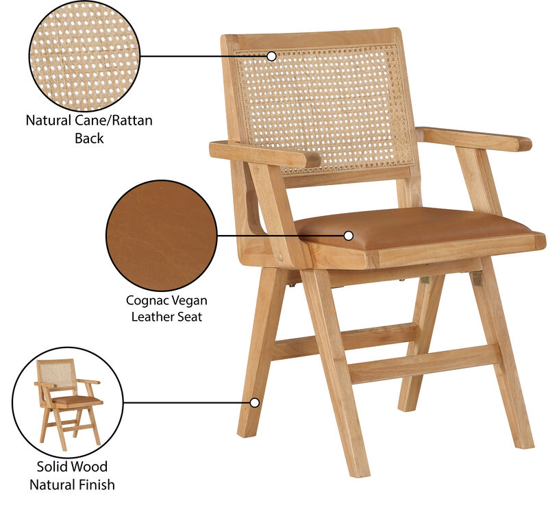 Meridian Furniture Abby Cognac Vegan Leather Dining Arm Chair, Set of 2