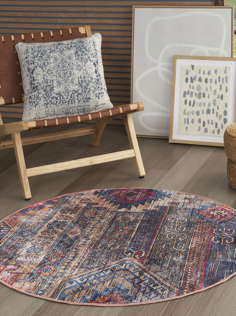 Machine Washable Series 1 SR106 Multicolor 5'3" x Round Rug