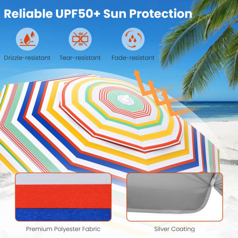 6.5 Feet Beach Umbrella with UPF 50+ Sun Protection and Push Button Tilt-Colorful image number 7