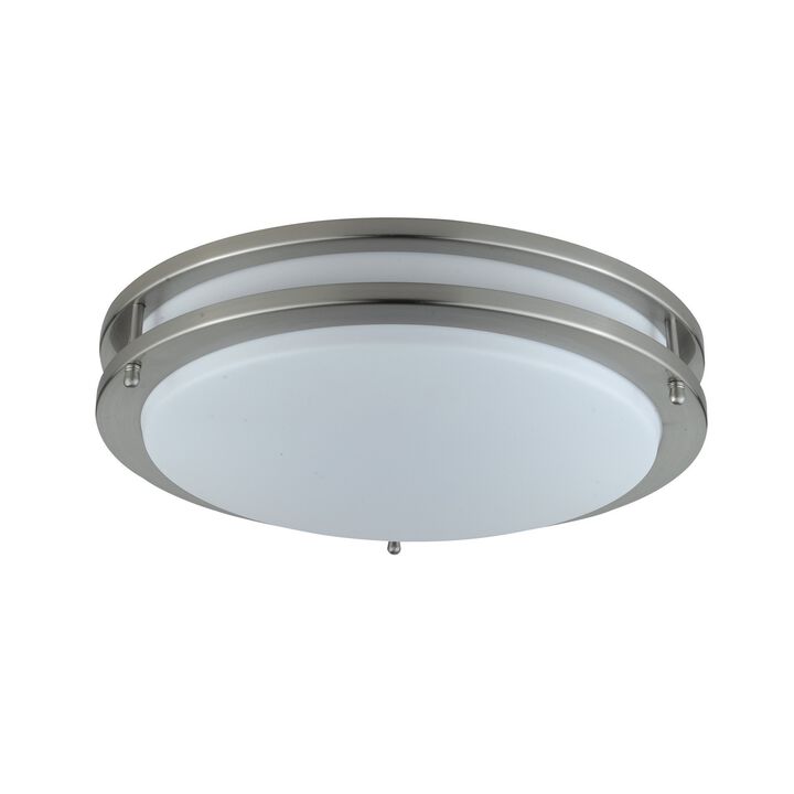 14 Inch Modern Ceiling Lamp with Frosted Acrylic Plate, Steel Trim, White-Benzara