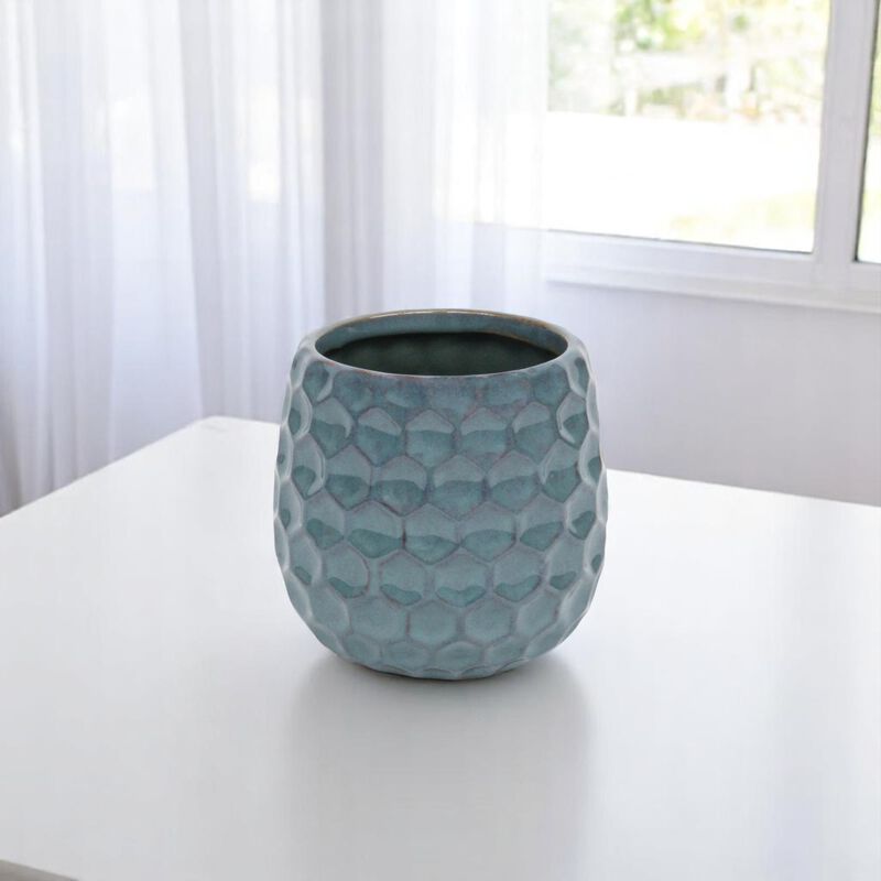 HomeRoots Gray Ceramic 17 Ounce Round Distressed Pot Planter image number 1