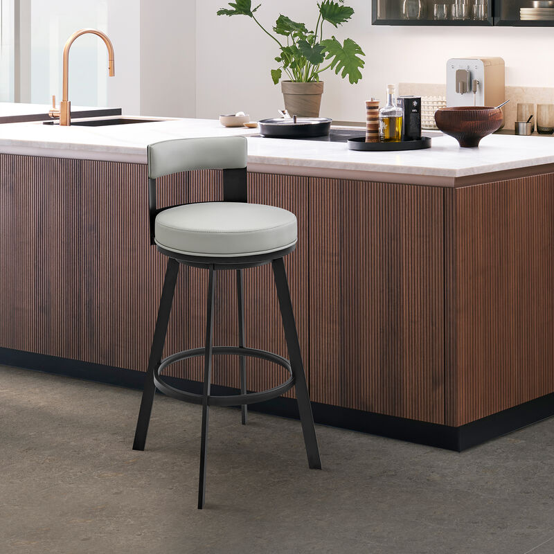 Lynof Swivel Stool in Silver Metal with Grey Faux Leather