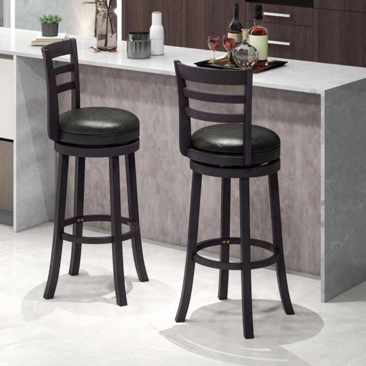 Hivvago Set of 2 Bar Stools Swivel Bar Height Chairs with PU Upholstered Seats Kitchen