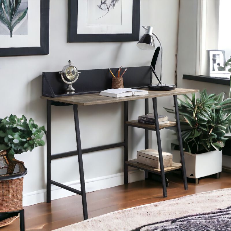 GOODSILO Modern Rustic Oak Writing Desk with Smart Storage Shelf and Tech Holder for Efficient Home Office Workspaces image number 5