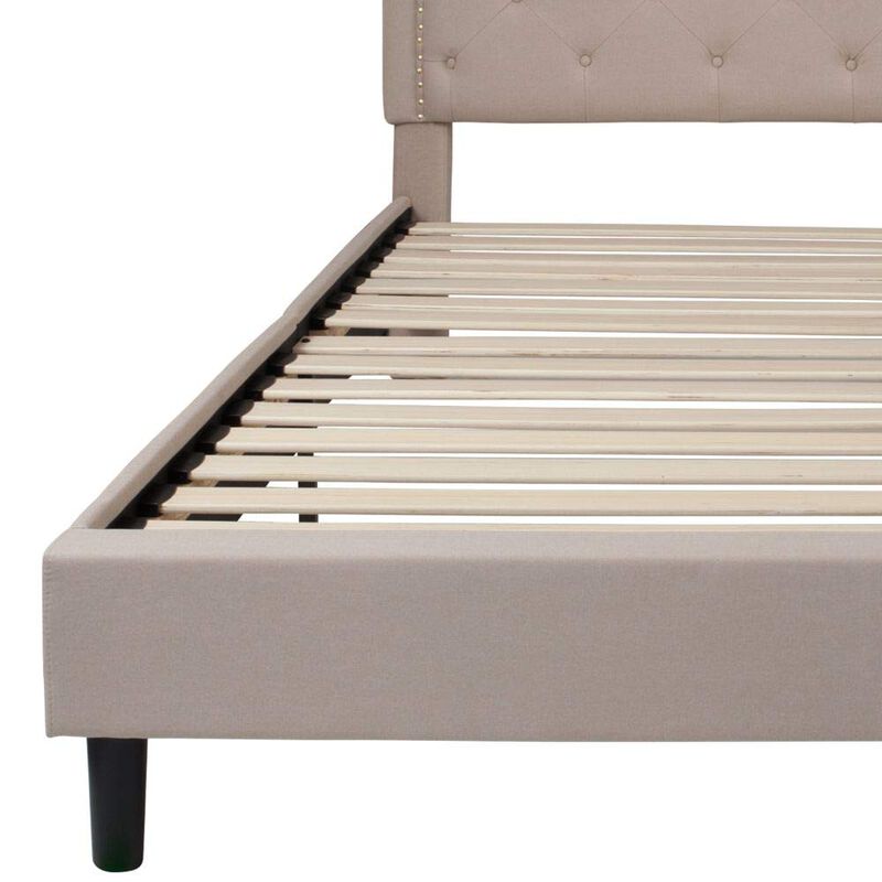 Flash Furniture Brighton King Size Tufted Upholstered Platform Bed in Beige Fabric