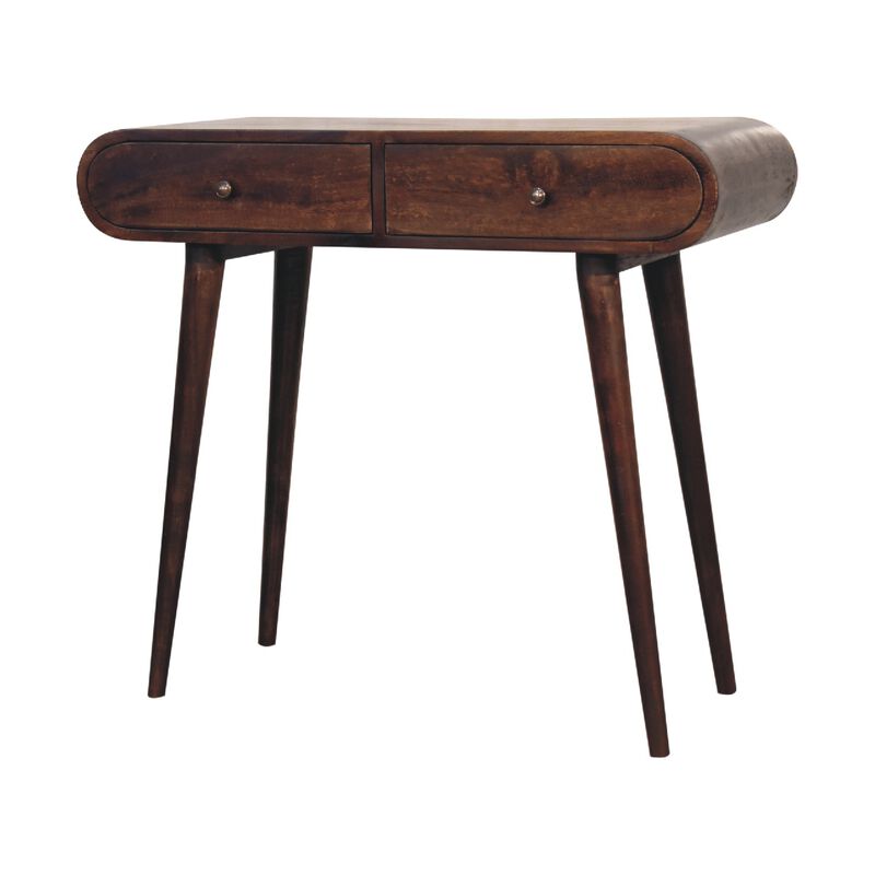 Light Walnut  Solid Wood 2 Drawers Curved Edge Console Table