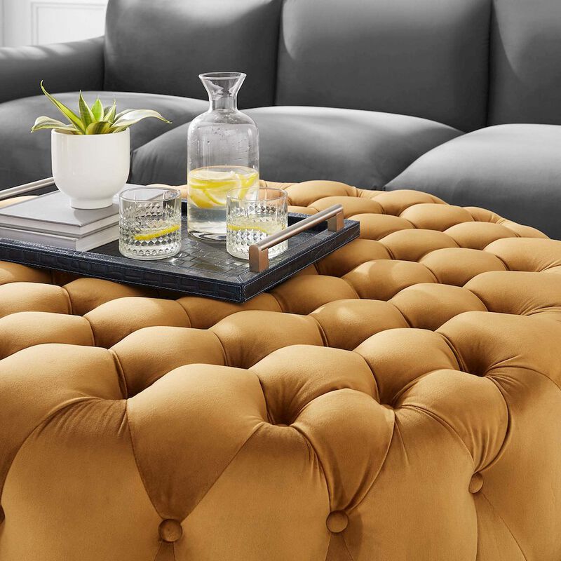 Amour Tufted Button Large Round Performance Velvet Ottoman image number 5