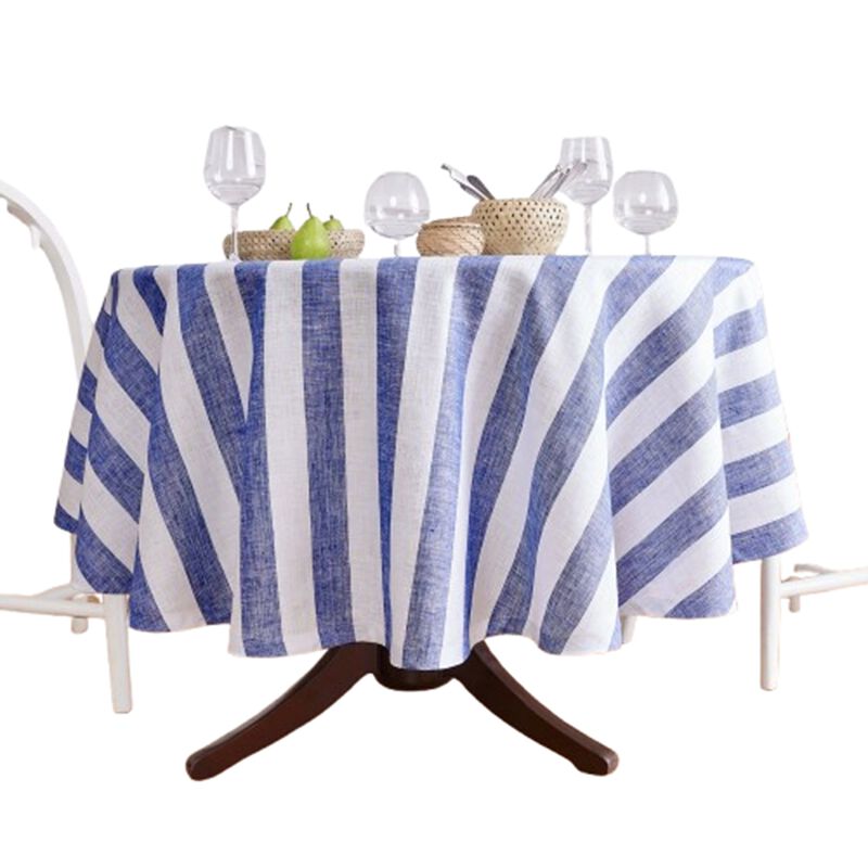 Solino Home 100% Pure Linen Round Tablecloth - Cabana Stripe