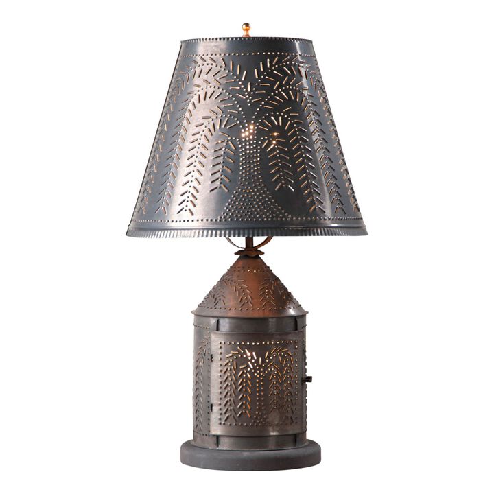 Irvins Country Tinware Fireside Lamp With Willow Shade In Kettle Black