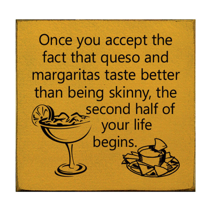 Funny Queso and Margarita Quote Wood Sign Kitchen Wall Decor